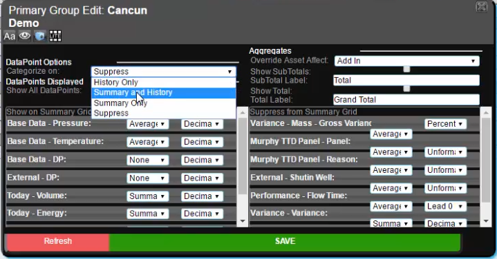 Column & Grouping Data Point Categories